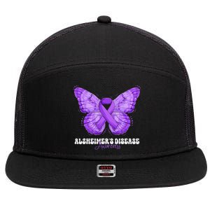 Alzheimers Disease Awareness Month Purple Ribbon Butterfly 7 Panel Mesh Trucker Snapback Hat