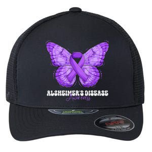 Alzheimers Disease Awareness Month Purple Ribbon Butterfly Flexfit Unipanel Trucker Cap