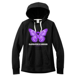 Alzheimers Disease Awareness Month Purple Ribbon Butterfly Women's Fleece Hoodie