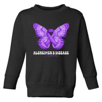 Alzheimers Disease Awareness Month Purple Ribbon Butterfly Toddler Sweatshirt