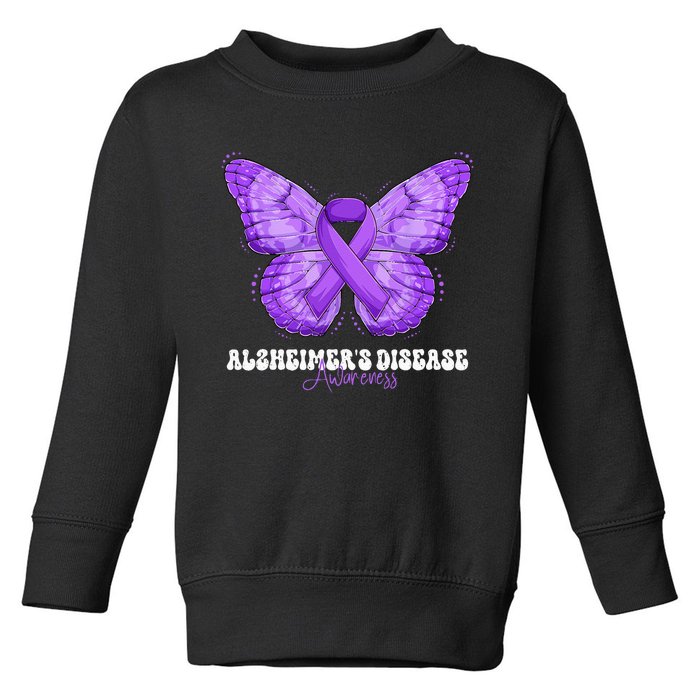 Alzheimers Disease Awareness Month Purple Ribbon Butterfly Toddler Sweatshirt