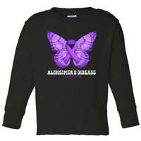 Alzheimers Disease Awareness Month Purple Ribbon Butterfly Toddler Long Sleeve Shirt