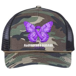 Alzheimers Disease Awareness Month Purple Ribbon Butterfly Retro Rope Trucker Hat Cap