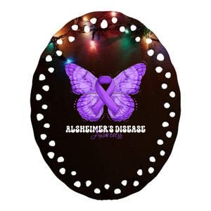 Alzheimers Disease Awareness Month Purple Ribbon Butterfly Ceramic Oval Ornament