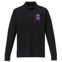 Alzheimers Disease Awareness Month Purple Ribbon Performance Long Sleeve Polo