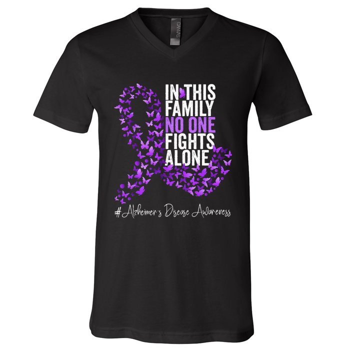 Alzheimers Disease Awareness Month Purple Ribbon V-Neck T-Shirt