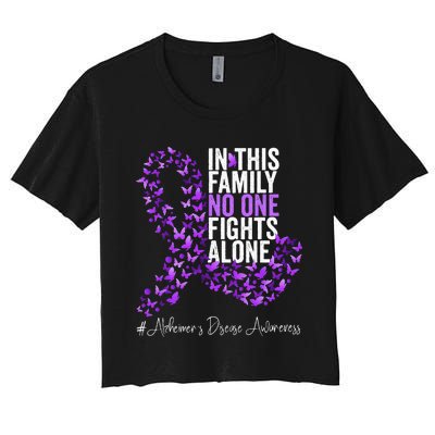 Alzheimers Disease Awareness Month Purple Ribbon Women's Crop Top Tee