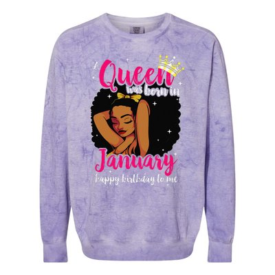 Afro Diva A Queen Was Born In January Happy Birthday To Me Colorblast Crewneck Sweatshirt