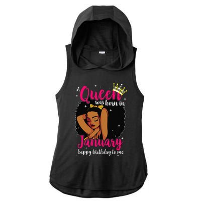 Afro Diva A Queen Was Born In January Happy Birthday To Me Ladies PosiCharge Tri-Blend Wicking Draft Hoodie Tank