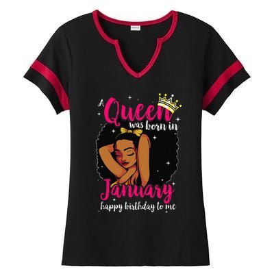 Afro Diva A Queen Was Born In January Happy Birthday To Me Ladies Halftime Notch Neck Tee