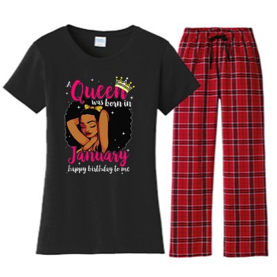 Afro Diva A Queen Was Born In January Happy Birthday To Me Women's Flannel Pajama Set