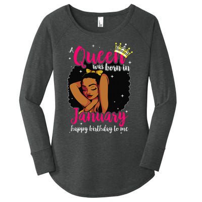 Afro Diva A Queen Was Born In January Happy Birthday To Me Women's Perfect Tri Tunic Long Sleeve Shirt