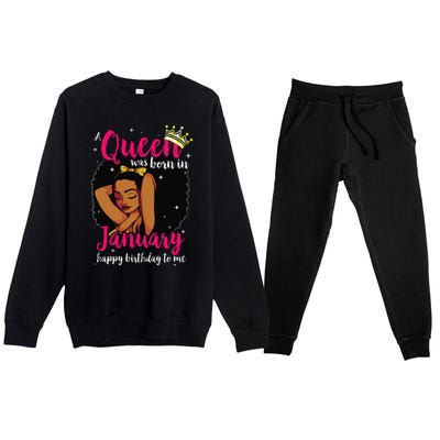 Afro Diva A Queen Was Born In January Happy Birthday To Me Premium Crewneck Sweatsuit Set