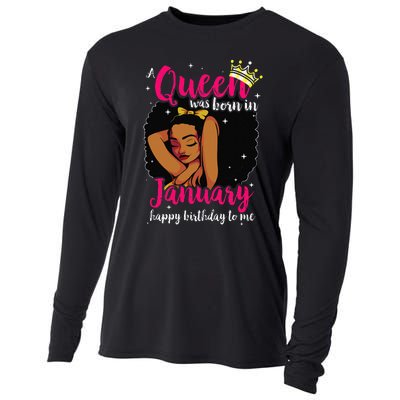 Afro Diva A Queen Was Born In January Happy Birthday To Me Cooling Performance Long Sleeve Crew