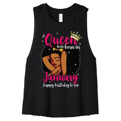 Afro Diva A Queen Was Born In January Happy Birthday To Me Women's Racerback Cropped Tank