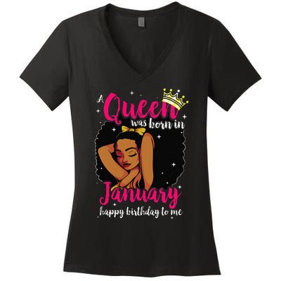 Afro Diva A Queen Was Born In January Happy Birthday To Me Women's V-Neck T-Shirt