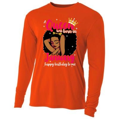 Afro Diva A Queen Was Born In January Happy Birthday To Me Gift Cooling Performance Long Sleeve Crew