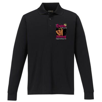 Afro Diva A Queen Was Born In January Happy Birthday To Me Gift Performance Long Sleeve Polo