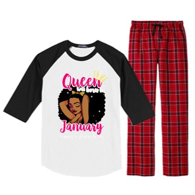 Afro Diva A Queen Was Born In January Happy Birthday To Me Gift Raglan Sleeve Pajama Set