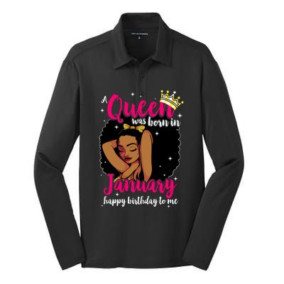 Afro Diva A Queen Was Born In January Happy Birthday To Me Gift Silk Touch Performance Long Sleeve Polo