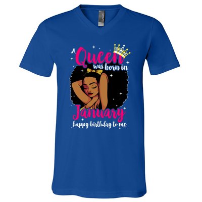 Afro Diva A Queen Was Born In January Happy Birthday To Me Gift V-Neck T-Shirt