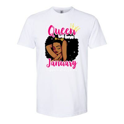 Afro Diva A Queen Was Born In January Happy Birthday To Me Gift Softstyle CVC T-Shirt