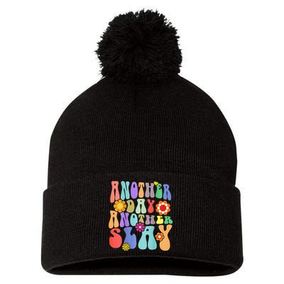 Another Day Another Slay Groovy Inspired Positive Vibes Pom Pom 12in Knit Beanie