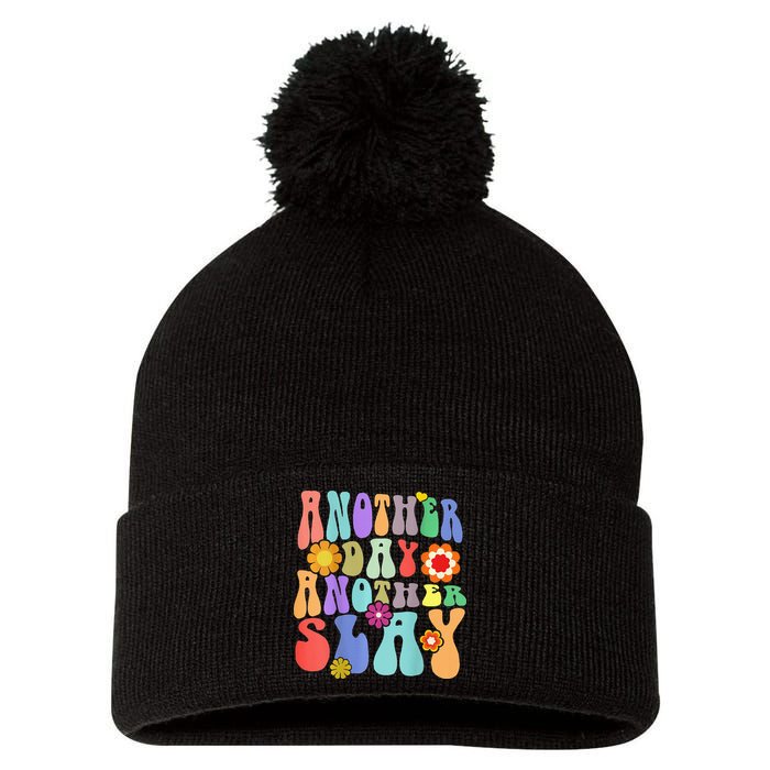 Another Day Another Slay Groovy Inspired Positive Vibes Pom Pom 12in Knit Beanie