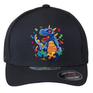 Autism Dinosaur And Puzzle Pieces Flexfit Unipanel Trucker Cap