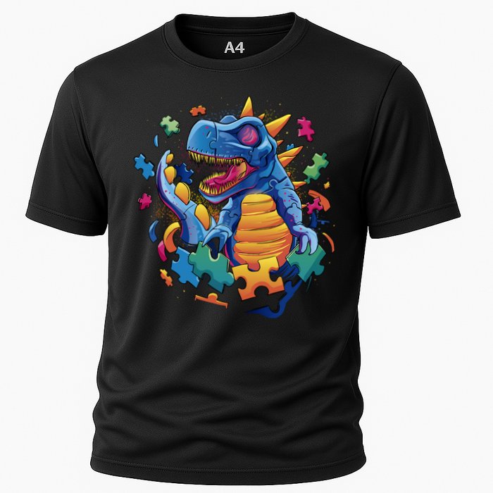 Autism Dinosaur And Puzzle Pieces Performance Shirt