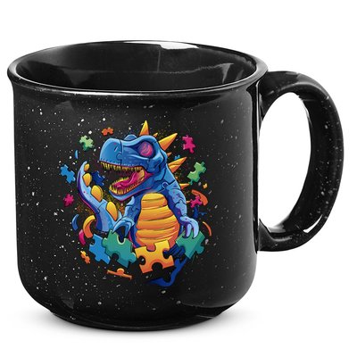 Autism Dinosaur And Puzzle Pieces 15oz Campfire Ceramic Mug