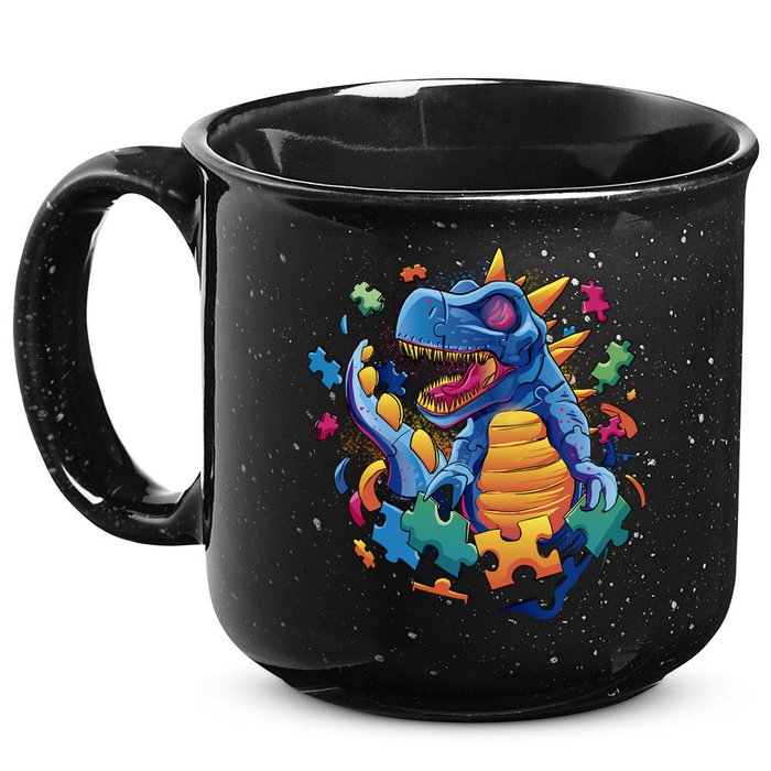 Autism Dinosaur And Puzzle Pieces 15oz Campfire Ceramic Mug