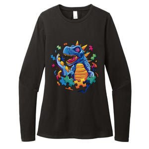 Autism Dinosaur And Puzzle Pieces Womens CVC Long Sleeve Shirt