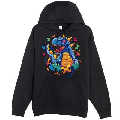 Autism Dinosaur And Puzzle Pieces Premium Pullover Hoodie