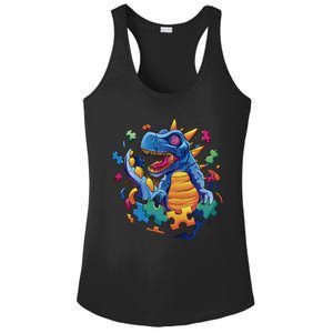 Autism Dinosaur And Puzzle Pieces Ladies PosiCharge Competitor Racerback Tank