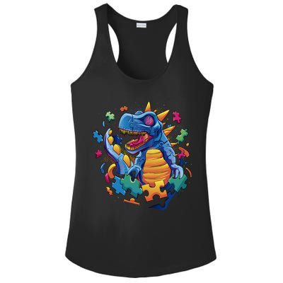 Autism Dinosaur And Puzzle Pieces Ladies PosiCharge Competitor Racerback Tank
