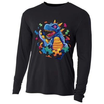 Autism Dinosaur And Puzzle Pieces Cooling Performance Long Sleeve Crew