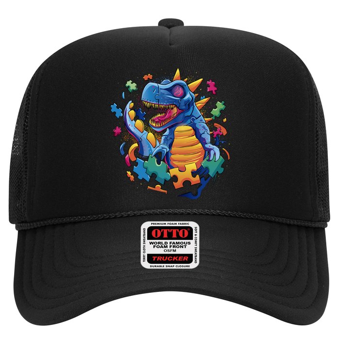 Autism Dinosaur And Puzzle Pieces Trucker Hat