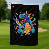 Autism Dinosaur And Puzzle Pieces Golf Towel