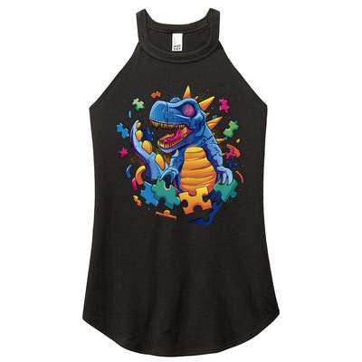 Autism Dinosaur And Puzzle Pieces Women's Perfect Tri Rocker Tank