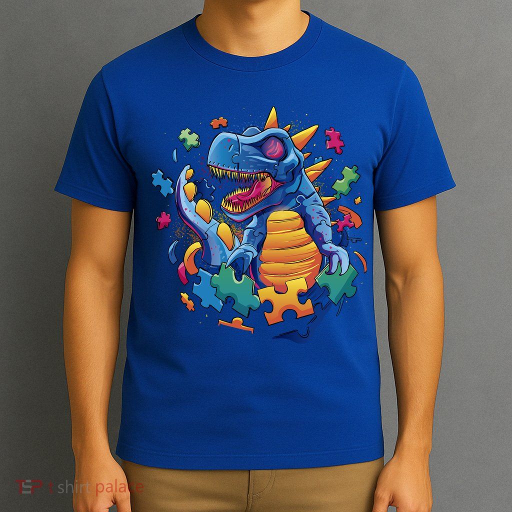 Autism Dinosaur And Puzzle Pieces T-Shirt