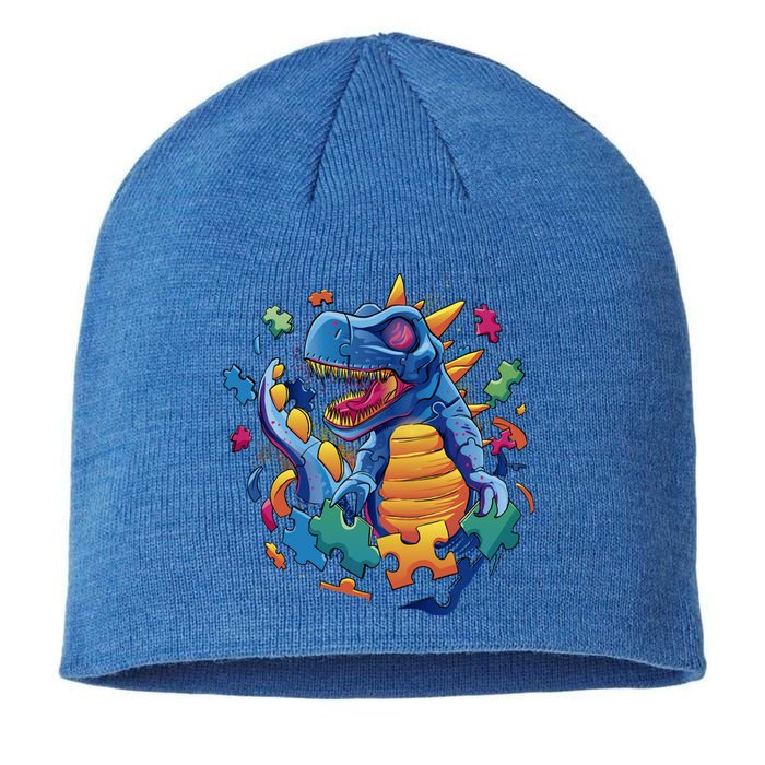 Autism Dinosaur And Puzzle Pieces Sustainable Beanie