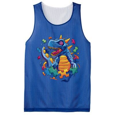 Autism Dinosaur And Puzzle Pieces Mesh Reversible Basketball Jersey Tank