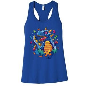 Autism Dinosaur And Puzzle Pieces Women's Racerback Tank