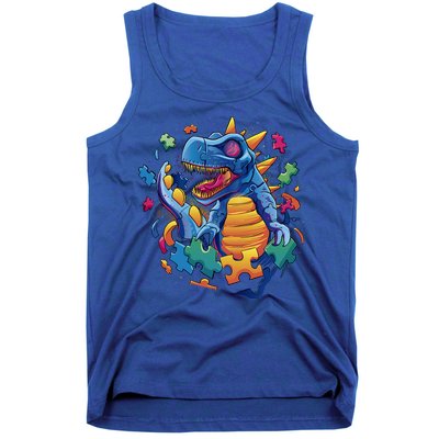 Autism Dinosaur And Puzzle Pieces Tank Top