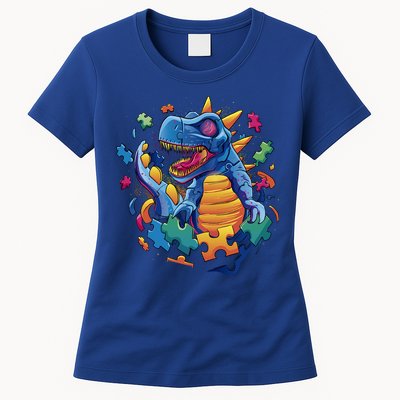 Autism Dinosaur And Puzzle Pieces Womens T-Shirt