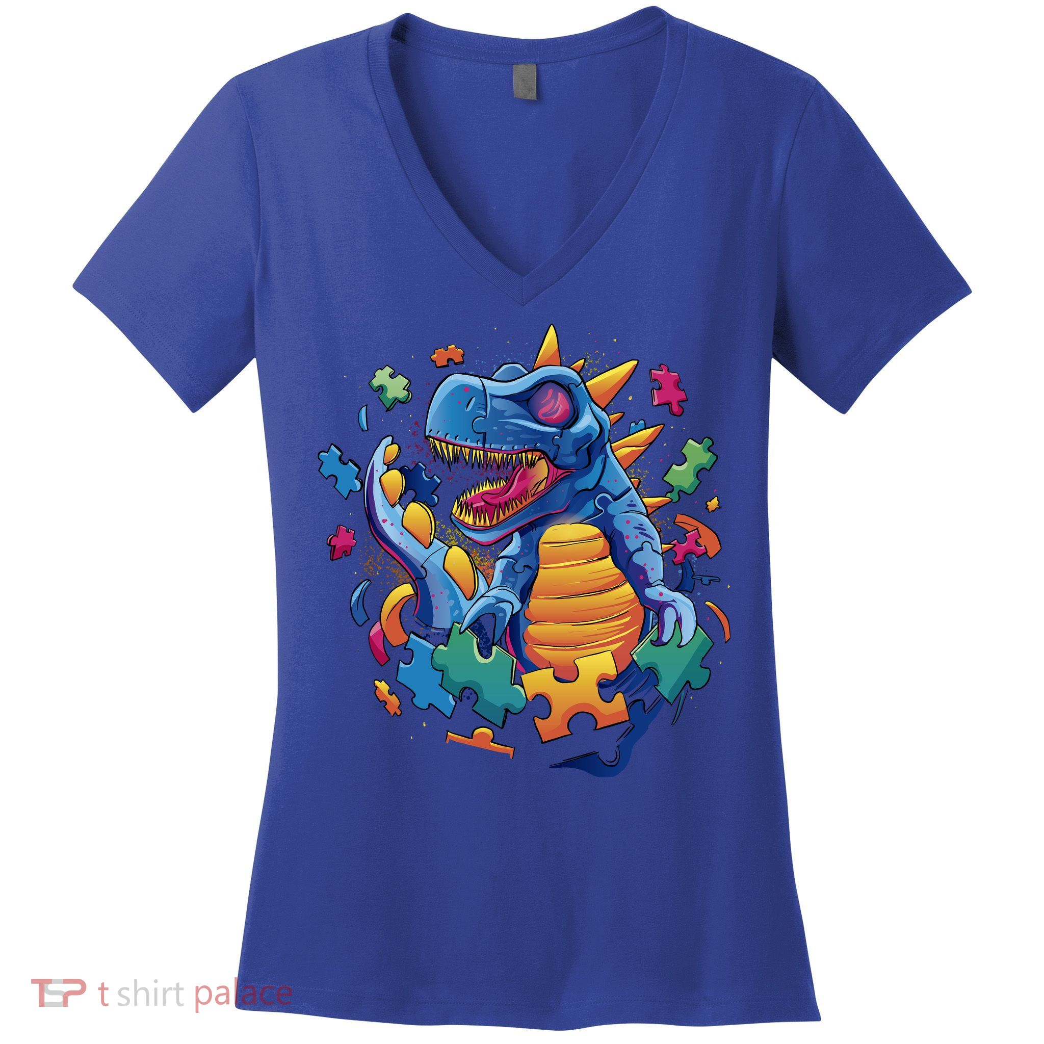 Autism Dinosaur And Puzzle Pieces Women's V-Neck T-Shirt