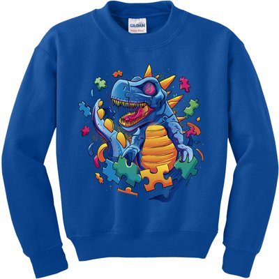 Autism Dinosaur And Puzzle Pieces Kids Sweatshirt
