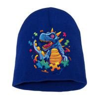 Autism Dinosaur And Puzzle Pieces Short Acrylic Beanie