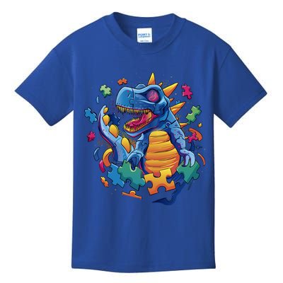 Autism Dinosaur And Puzzle Pieces Kids T-Shirt